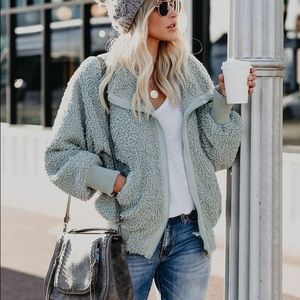 Vici Sage Green Teddy Bomber Jacket